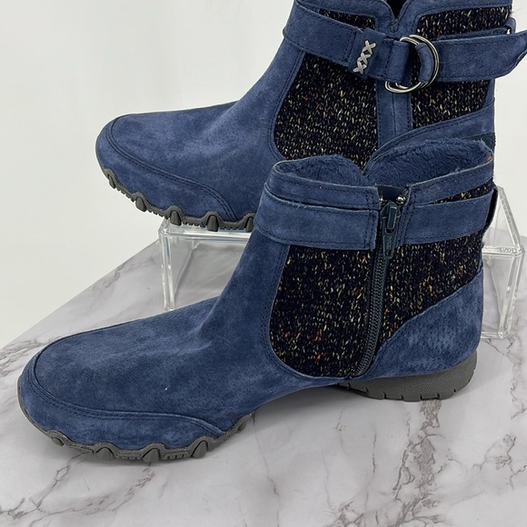 SKECHERS Bikers Lite Suede & Sweater Knit Ankle Boot Side Zipper Blue Sz 8 - Picture 4 of 9